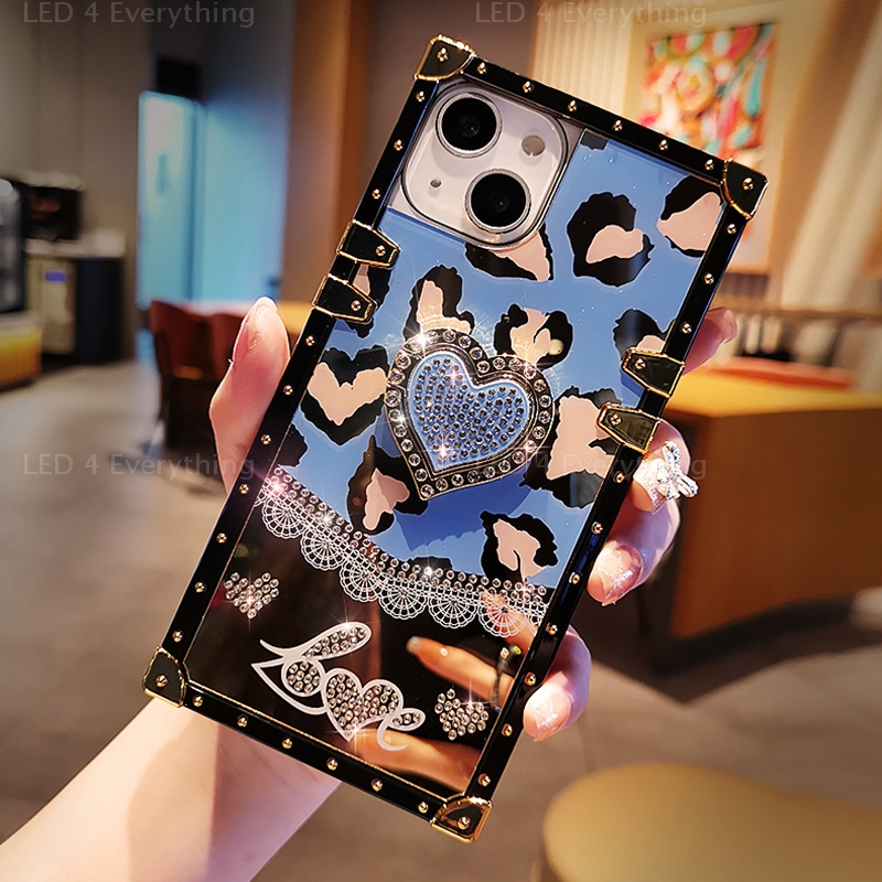 Compatible avec l'étui iPhone 13 Cute pour fille femme coeur aesthetic  léopard givré noir translucide motif