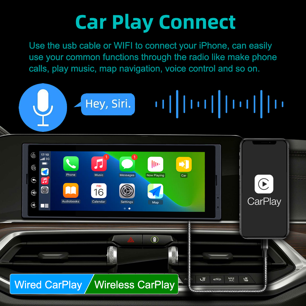 Autoradio GPS gris tactile Bluetooth Android & Apple Carplay