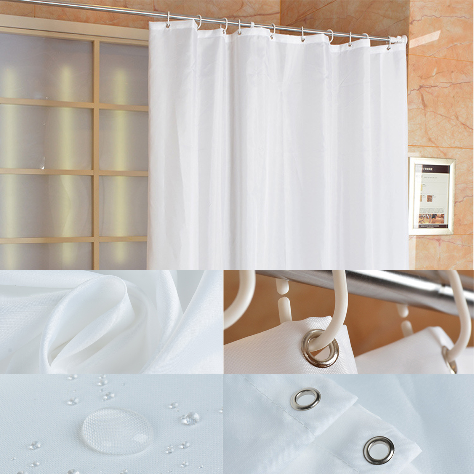 Fabric Shower Curtain Plain White Extra Wide Extra Long Standard With   YwyyCEABwAyzEvzywBCzCFEzEzzDADGAFxRXO9