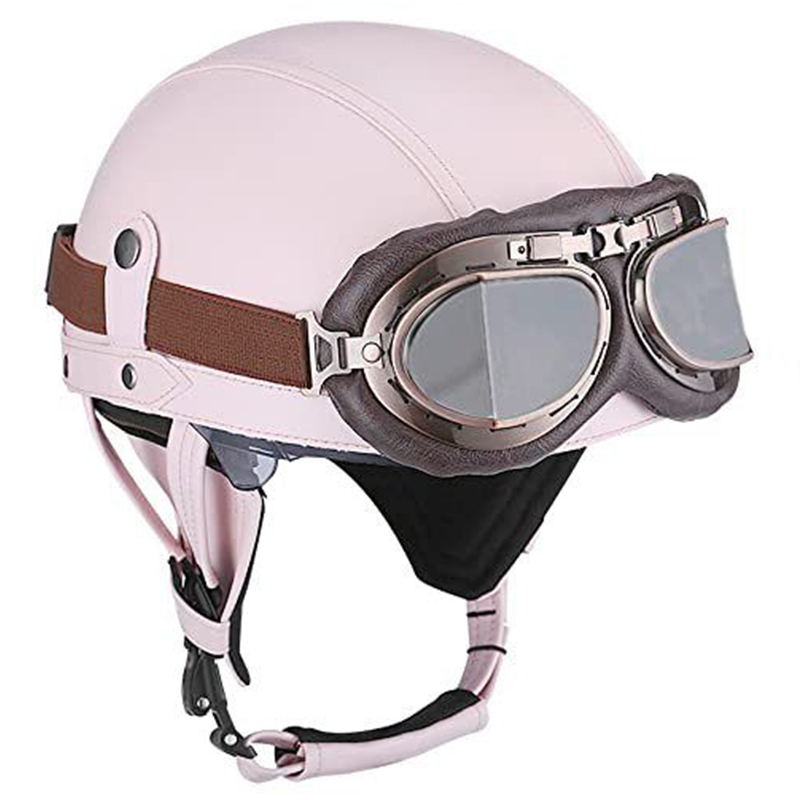 Retro Leather Motorcycle Half Face Helmet Scooter Helmet+Free Goggles mask  Gift