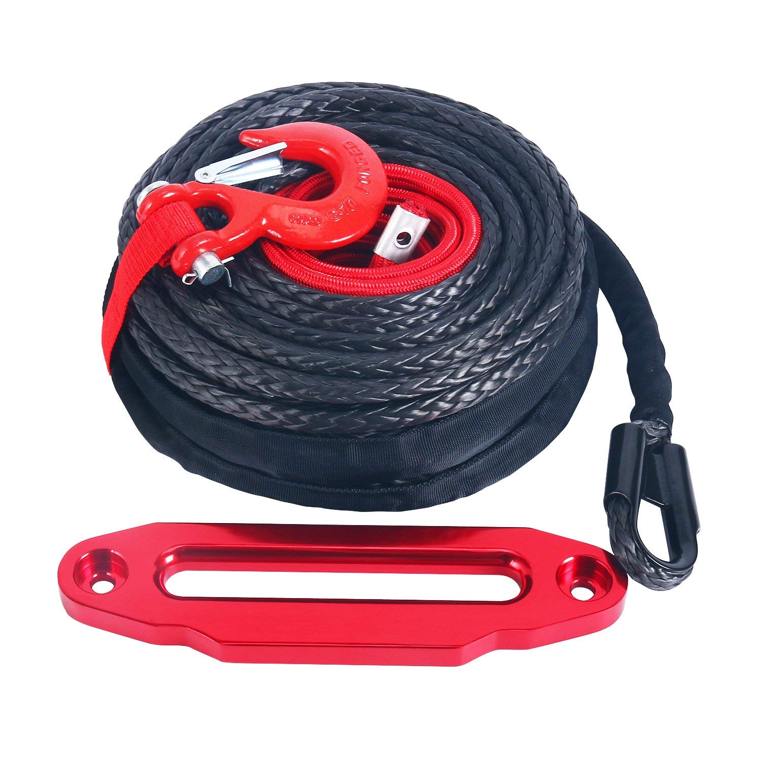 92' x1/2" Synthetic Winch Rope 22000LBS +Protective Sleeve +Hawse