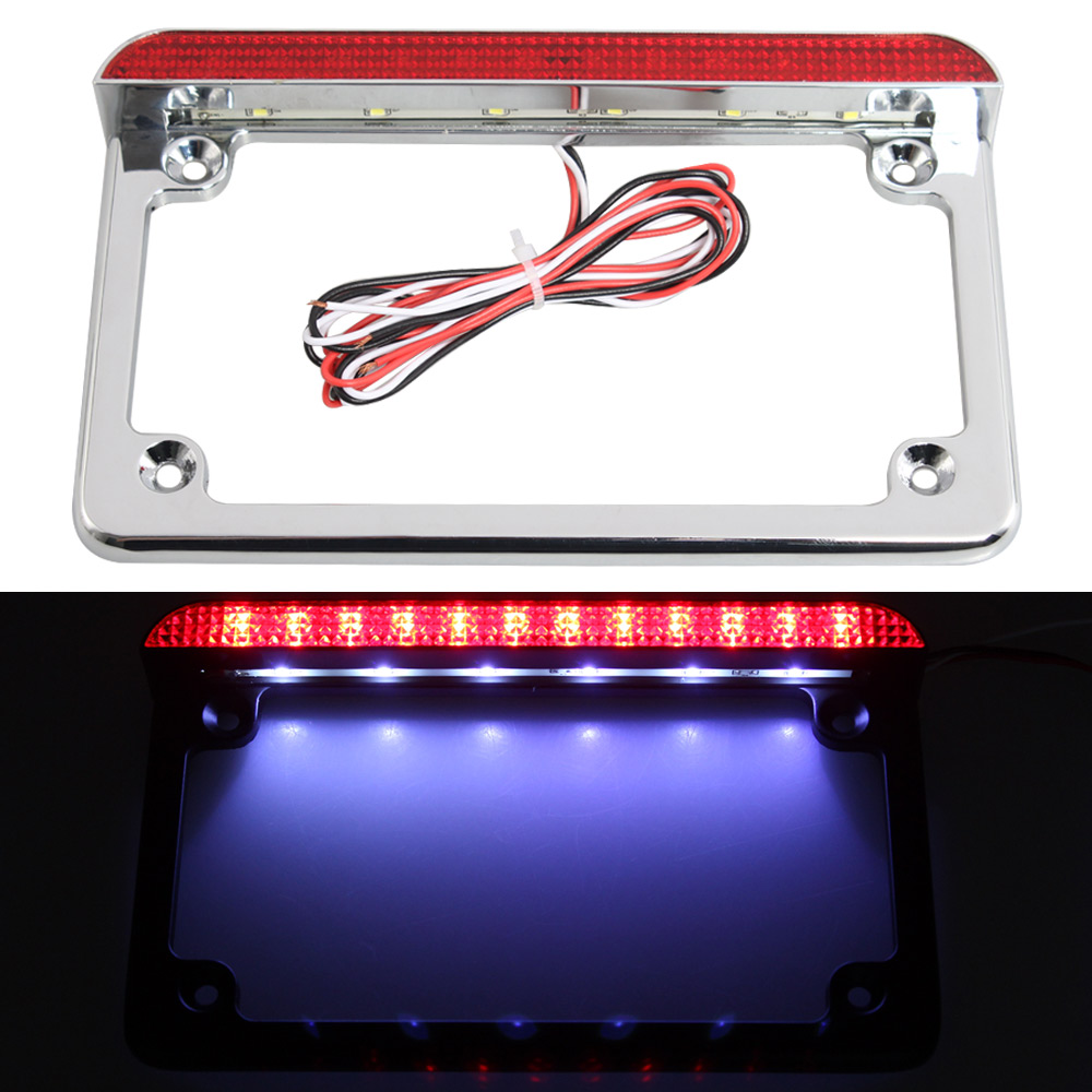 Motorcycle Aluminum License Plate Frame w/ LED Light Brake Tail Light