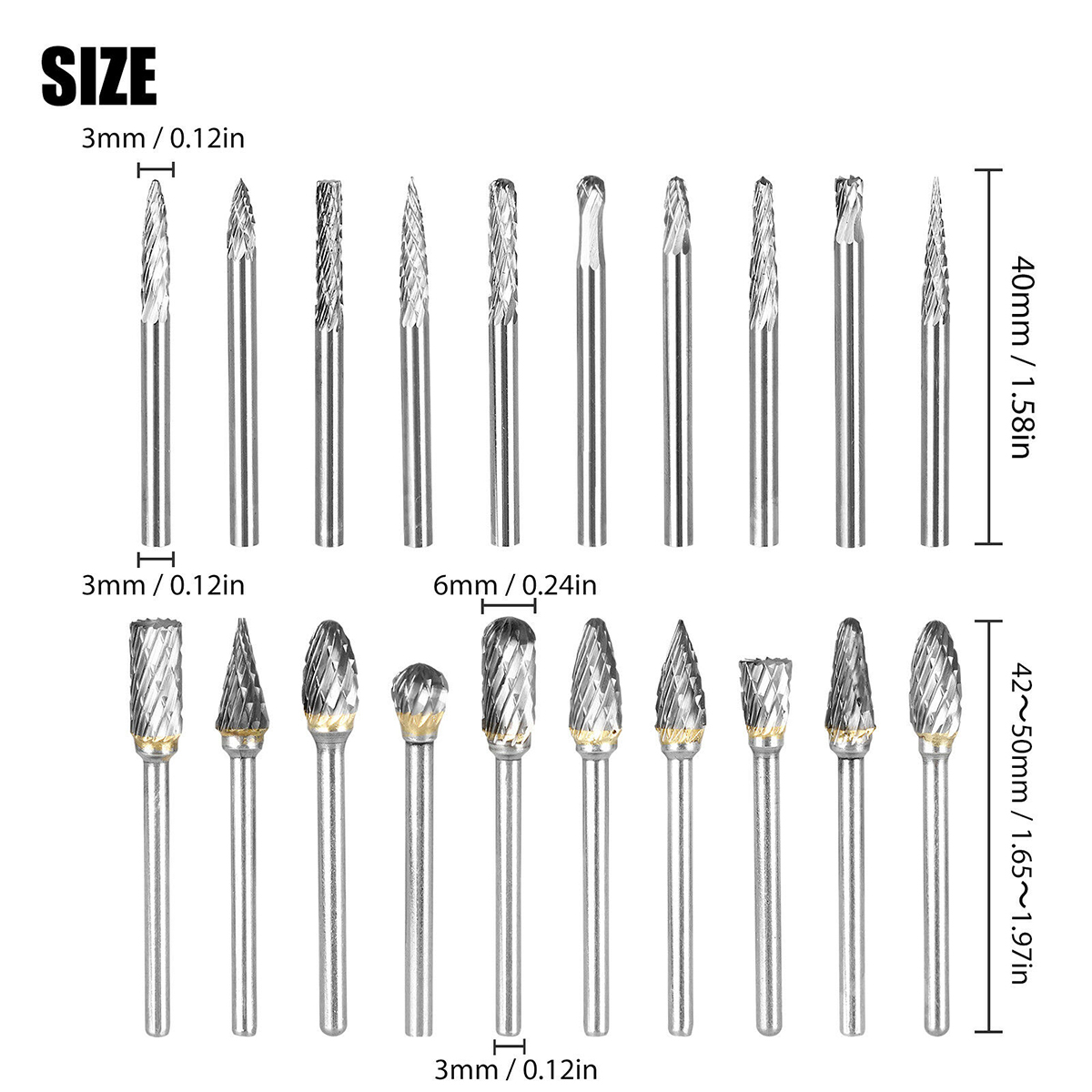20PCS 1/8 Tungsten Carbide Rotary Drill Bits Shank Burr Die Grinder