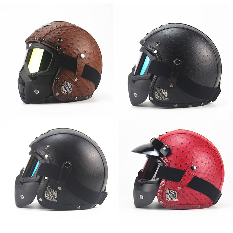 DOT Leather Motocycle Helmet Moto Scooter Helmet 3/4 Face Mask Vintage+Free  mask