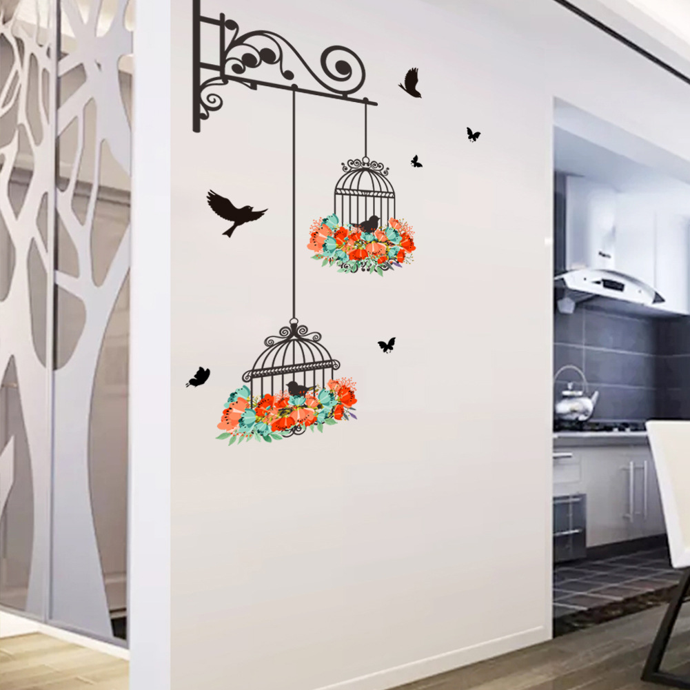 Flower Vine Bird Cage Wall Stickers Art Decal Home Decor ...