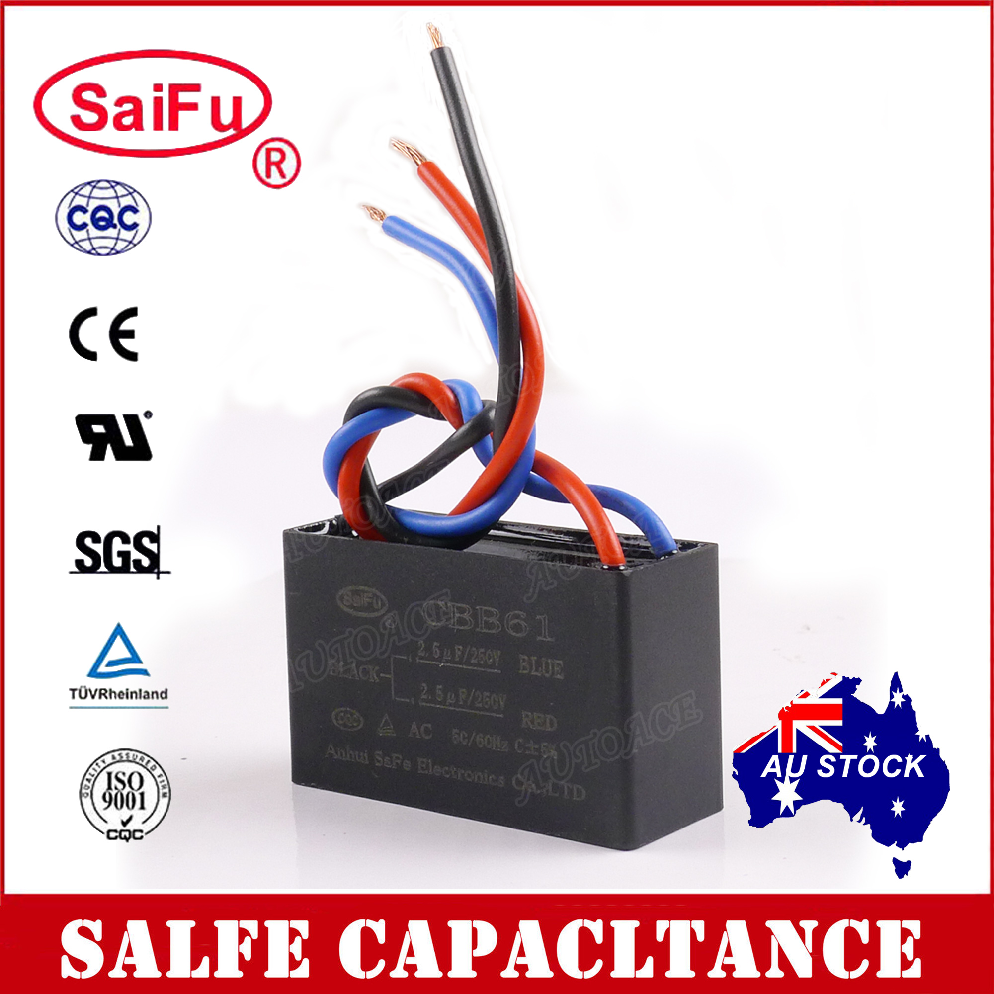 Black CBB61 1.5uF+2.5uF 3 Wires AC 250V 50//60Hz Capacitor For Ceiling Fan