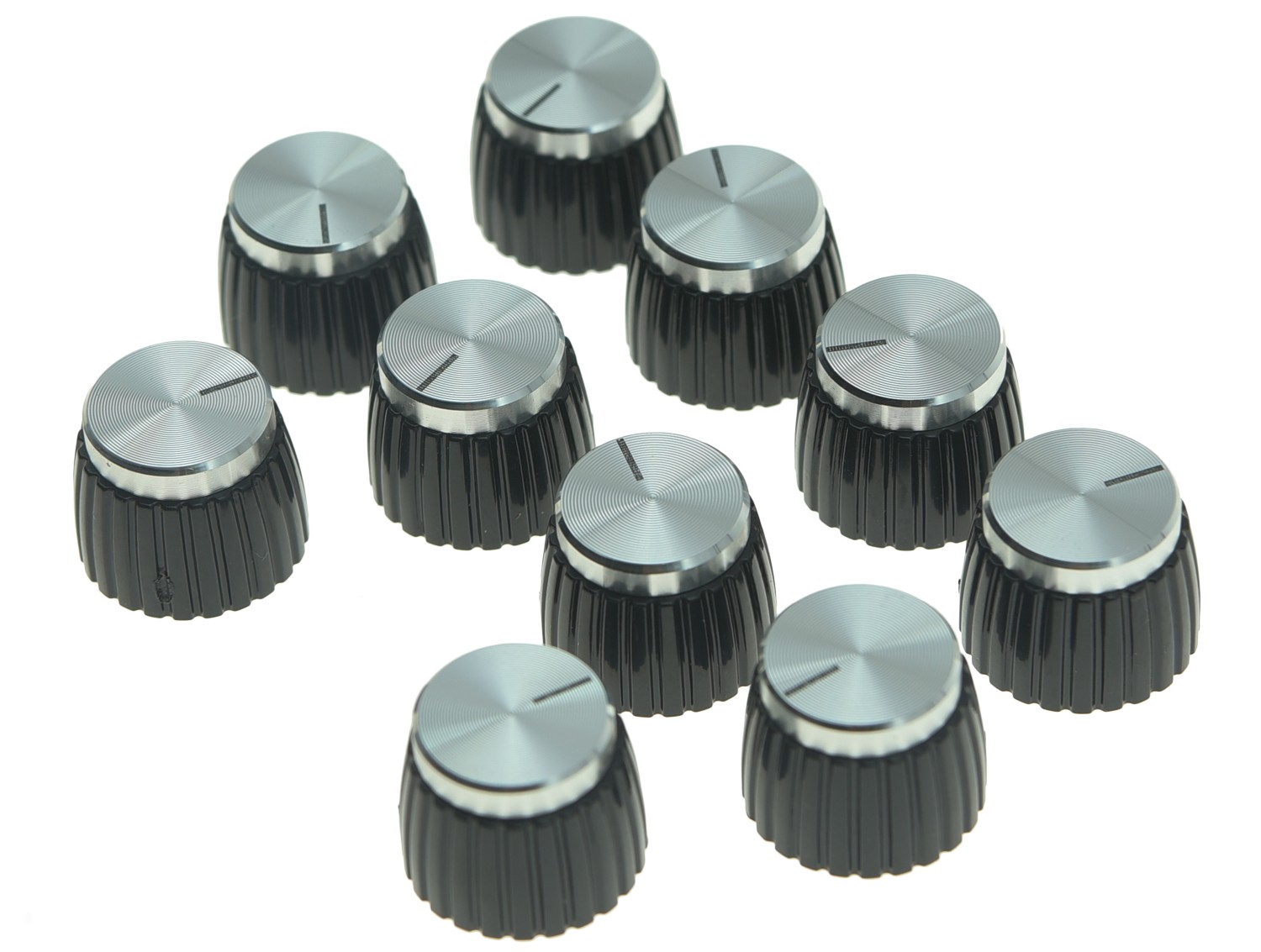 10x Guitar AMP Amplifier Knobs Black w/ Silver Cap Pushon Knob fits