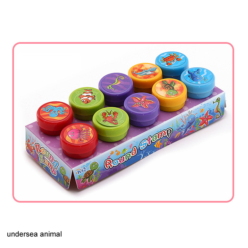 10-50pcs Round Multicolor Fun Stamps Cartoon Animals Fruits Traffic Child  DIY Scrapbook Kids Stamp Rubber