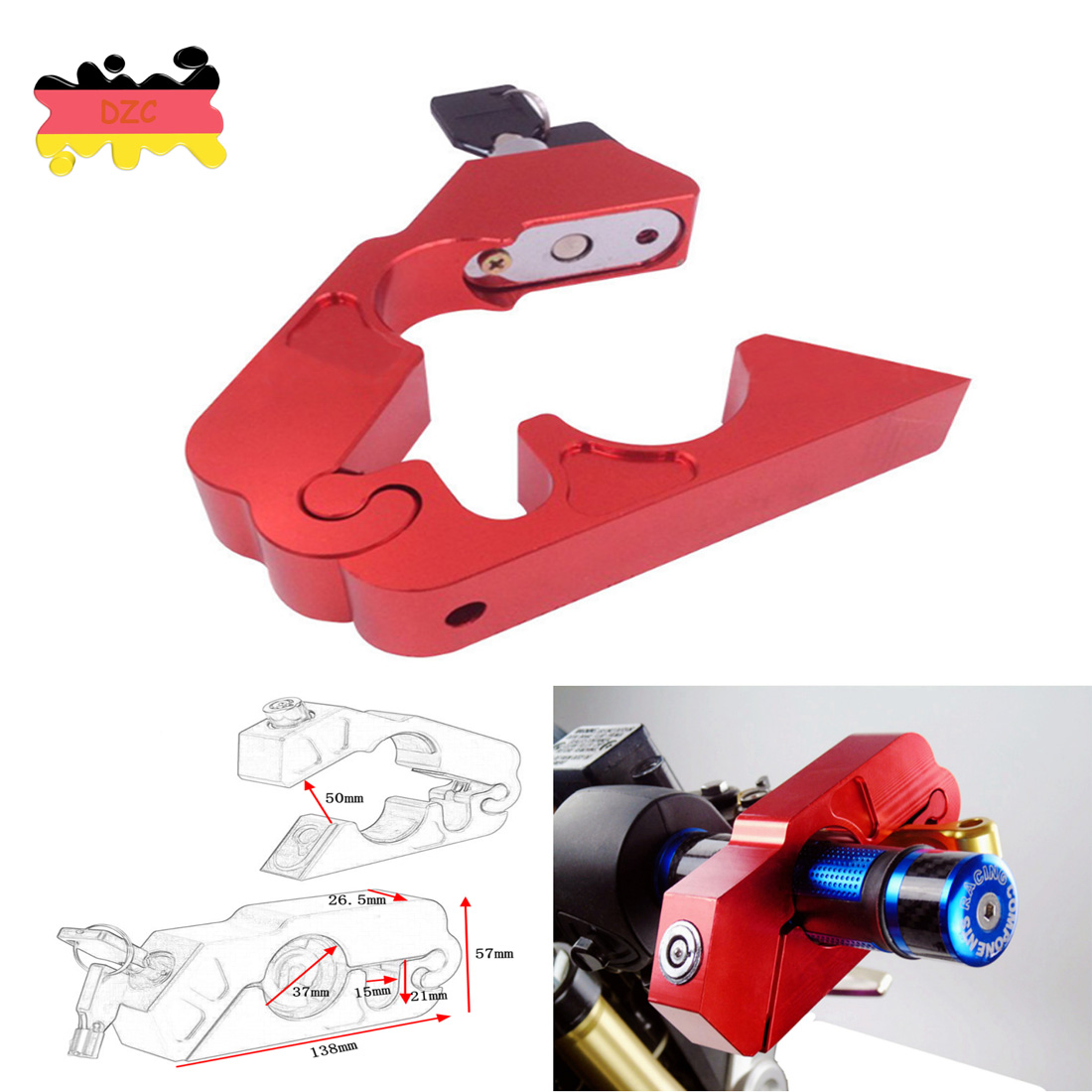Universal Fahrrad Motorrad Lenkerschloss Bremshebel Schloss Lock Caps CNC Schwarz