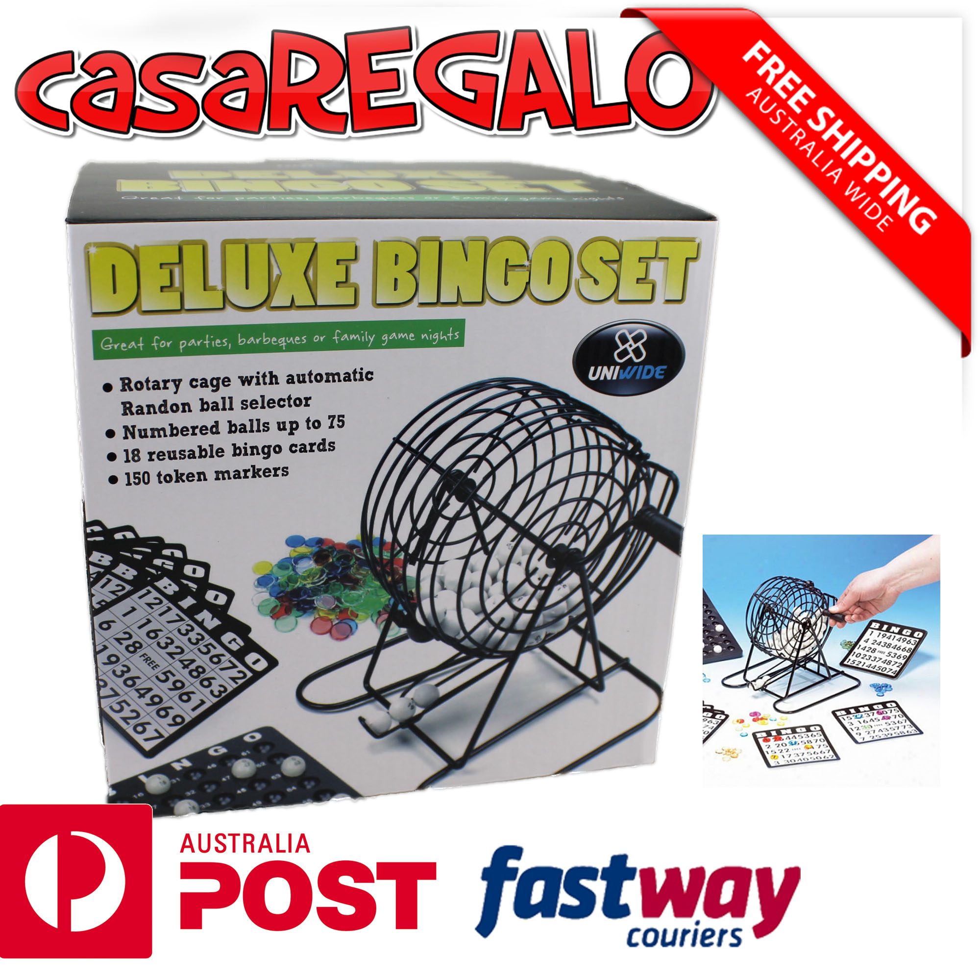 Wire Metal Cage Bingo Game Set 75 Balls Machine Rotary 18 Cards 150
