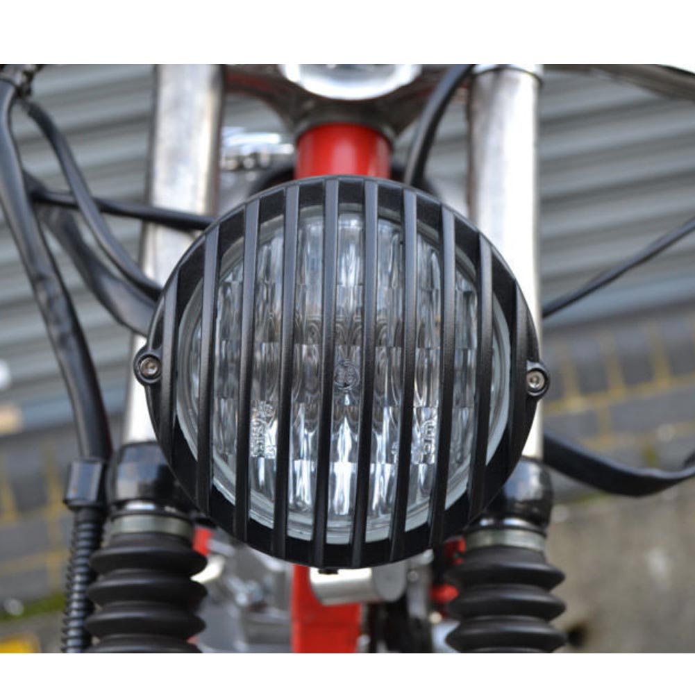 5" Black Round Silver Scalloped Headlight Finned Grill for Harley