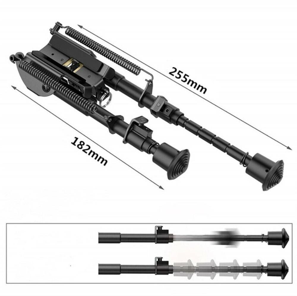 6" Spring Return Rifle Bipod - Picatinny/Barrel Mount, Adjustable, For Hunting