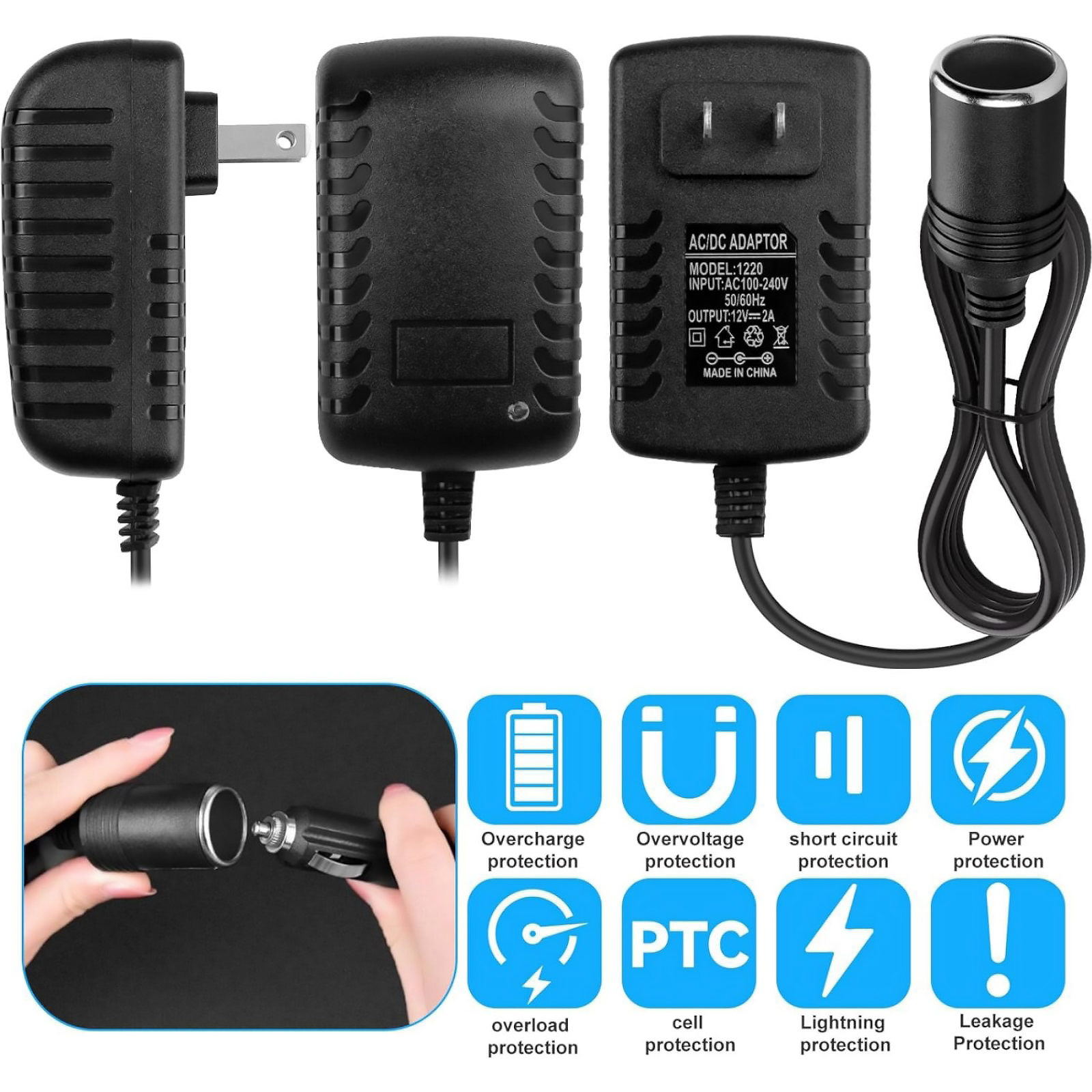 100V-240V AC To 12V 2A DC Power Car Cigarette Lighter Converter Socket  Adapter