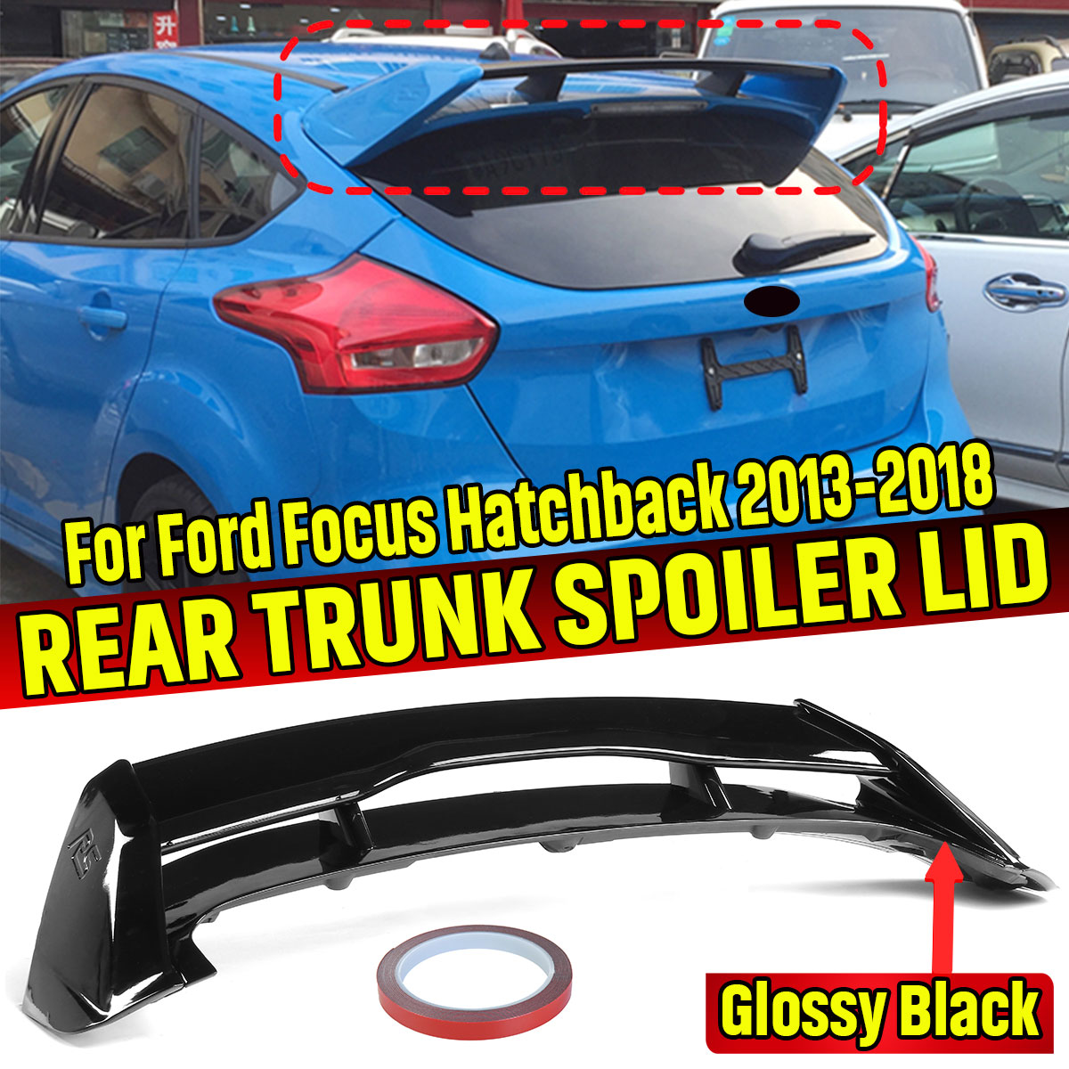 For 13-18 Ford Focus Hatchback JDM RS Style GLOSSY BLACK Rear Roof 