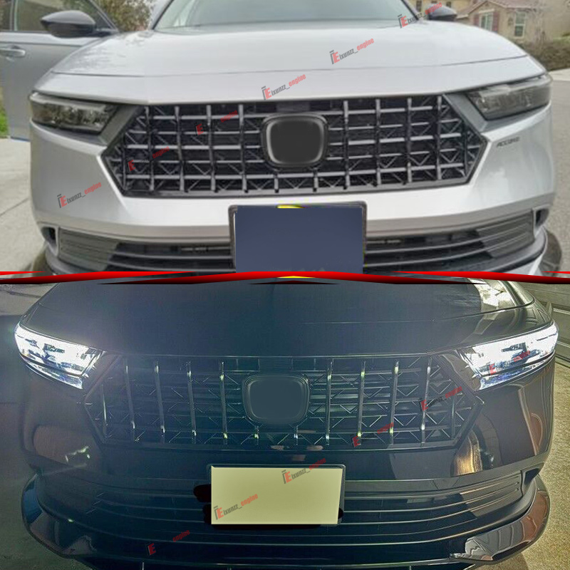 WheelX Gloss Black Front Grille Garnish Trim + Eyelid Cover Set For 2021-2022 Honda Accord Sedan – 3-Piece JDM Style