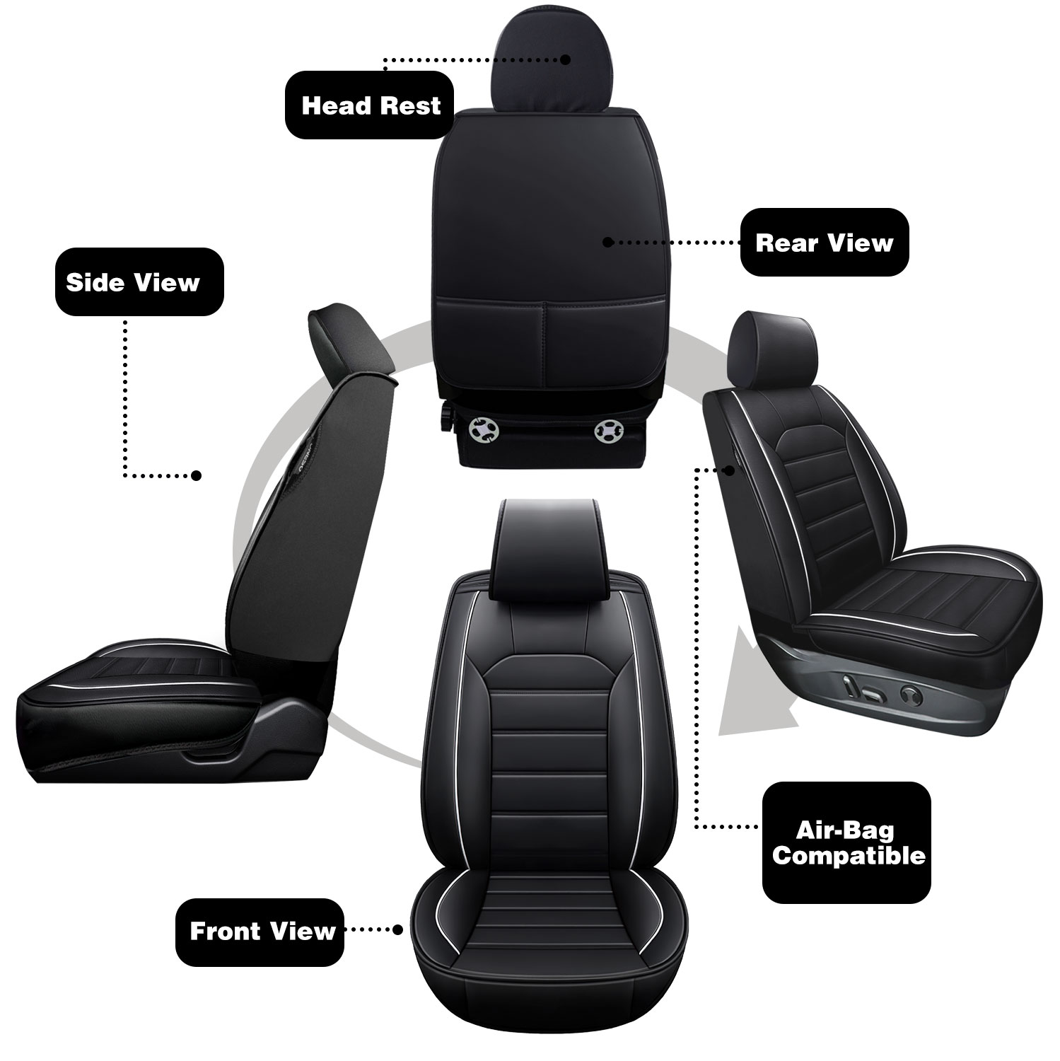 Mascys Waterproof Nappa Leather Seat Covers For Kia Sportage (2002-2025) - Full Set, Airbag Compatible & Anti-Slip (Gray Black)