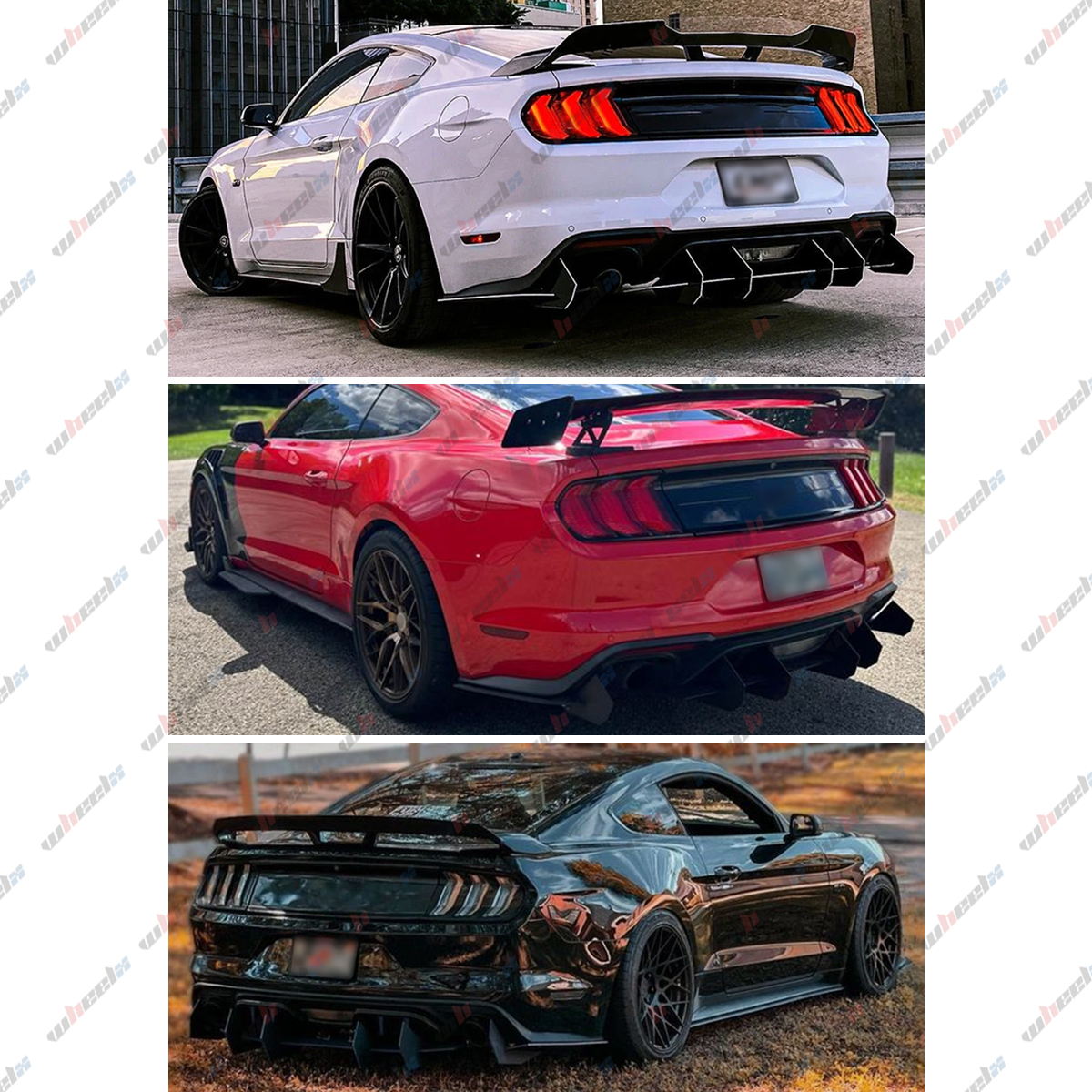 Fits For 2018-2021 Ford Mustang Glossy Black Rear Diffuser & Rear Side