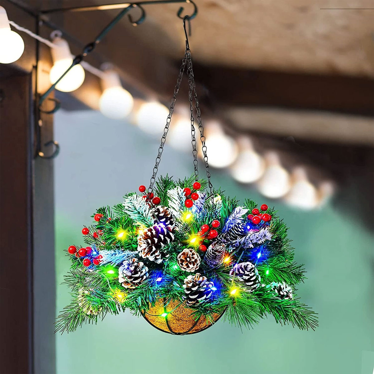 Christmas hanging basket with LED lights