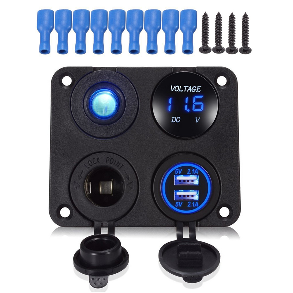 12V Auto Auto Digital Voltmeter Volt Gauge Meter USB Ladegerät Switch Control R