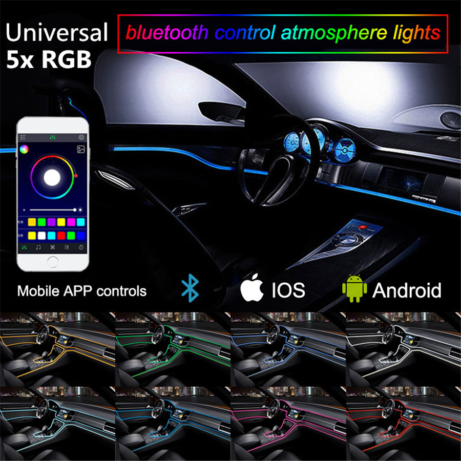 RGB 5 LED Car Door Dash Ambient Light Flash 6m Neon Strip Bluetooth APP Control