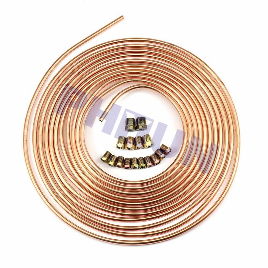 1/4 INCH Steel Nickel Copper Brake Line Tubing Kit 25 FT Oil Tube w