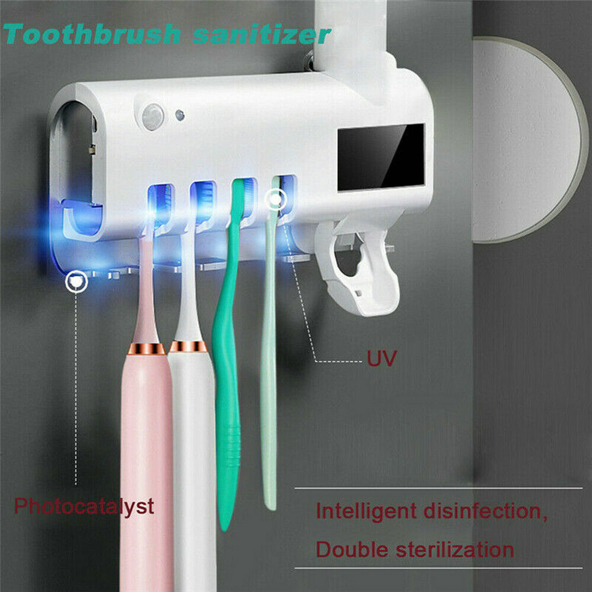 UV Automatic Toothpaste Dispenser/&Toothbrush Sterilizer Holder Stand Mount Wall