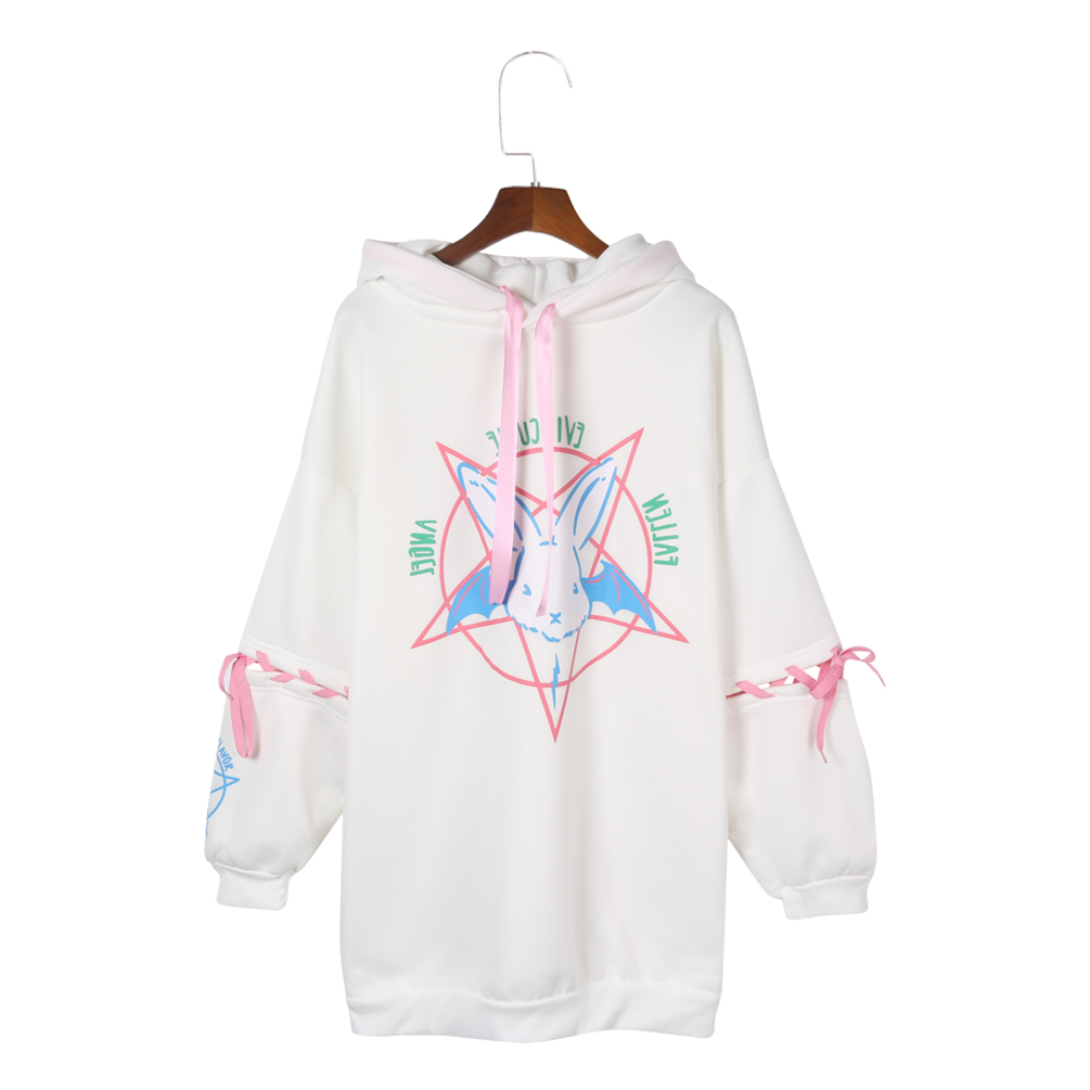 Schleife Pentagramm Hase Druck Sweatshirt Kapuze Damen Schleife Pentagramm Hase Druck Sweatshirt Kapuze Damen