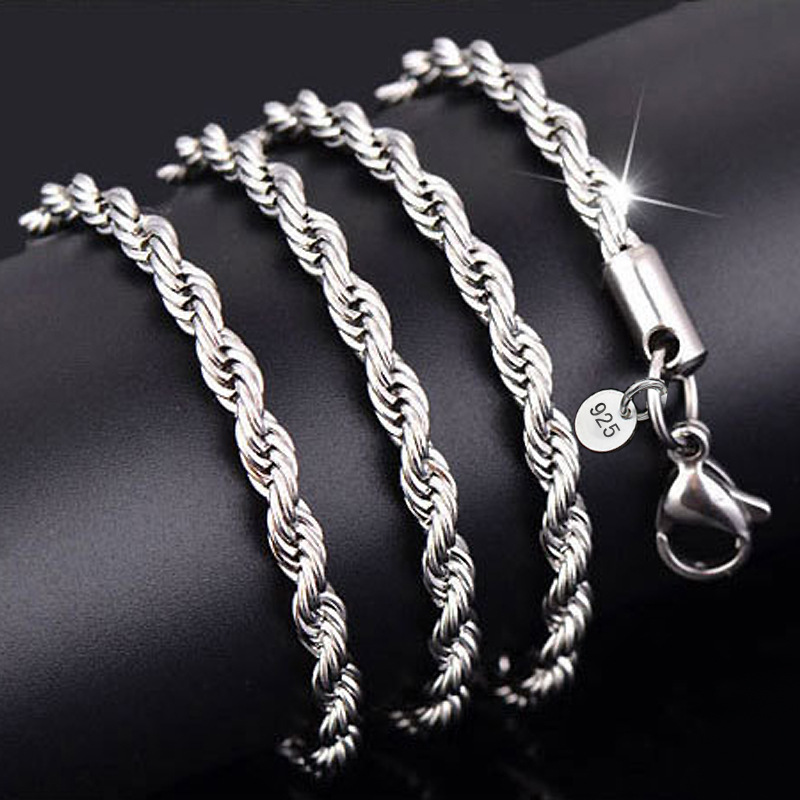 16 30 Mens 925 2 4mm Silver Plated Rope Curb Chain Necklace 16 30 Mens 925 2 4mm Silver Plated