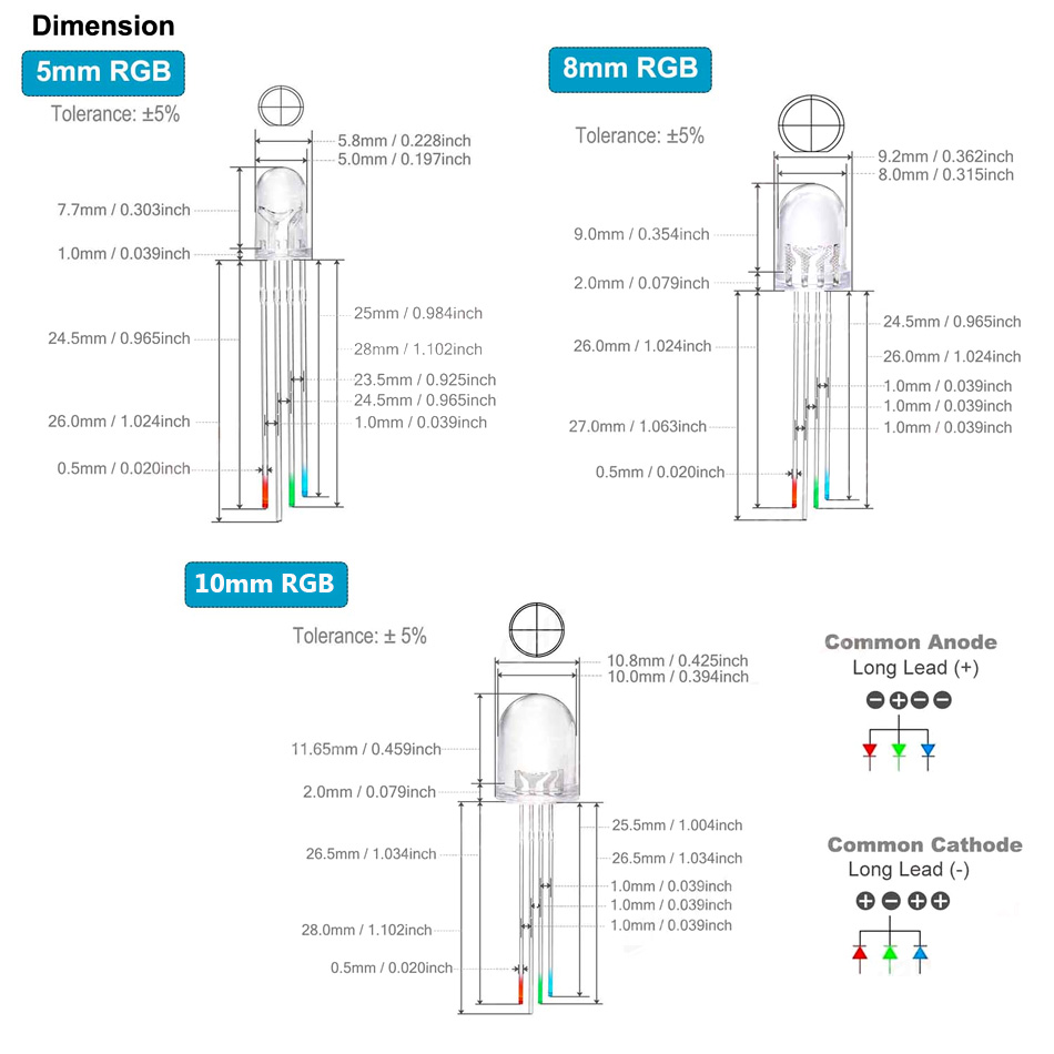 Bande Led Rgb Lot De 10 LED RGB 5mm - Rouge, Vert, Bleu, Cathode Commune - Pour Projets &eacute;lectroniques Diodes LED RGB 5mm 10 Pi&egrave;ces