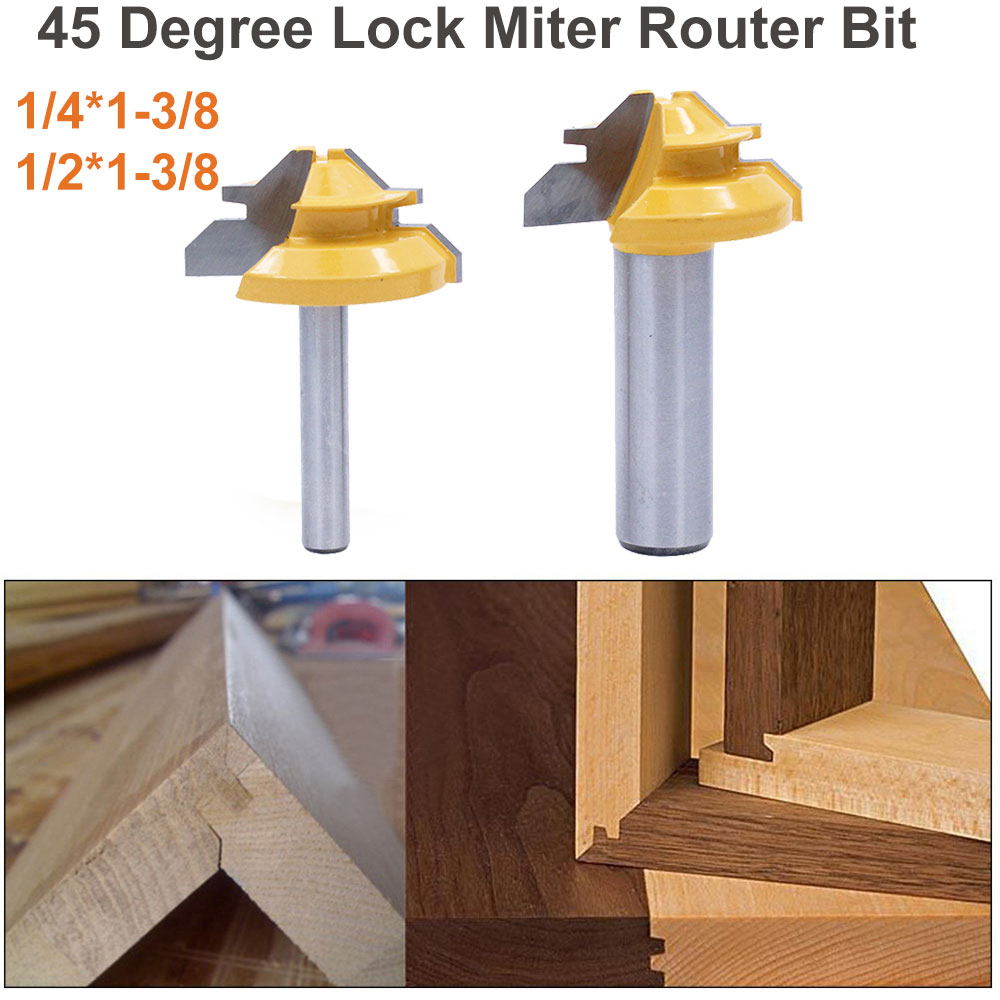 45° 8mm Shank 1-3//8/" Dia Lock Miter Router Bits For Woodworking Cutter