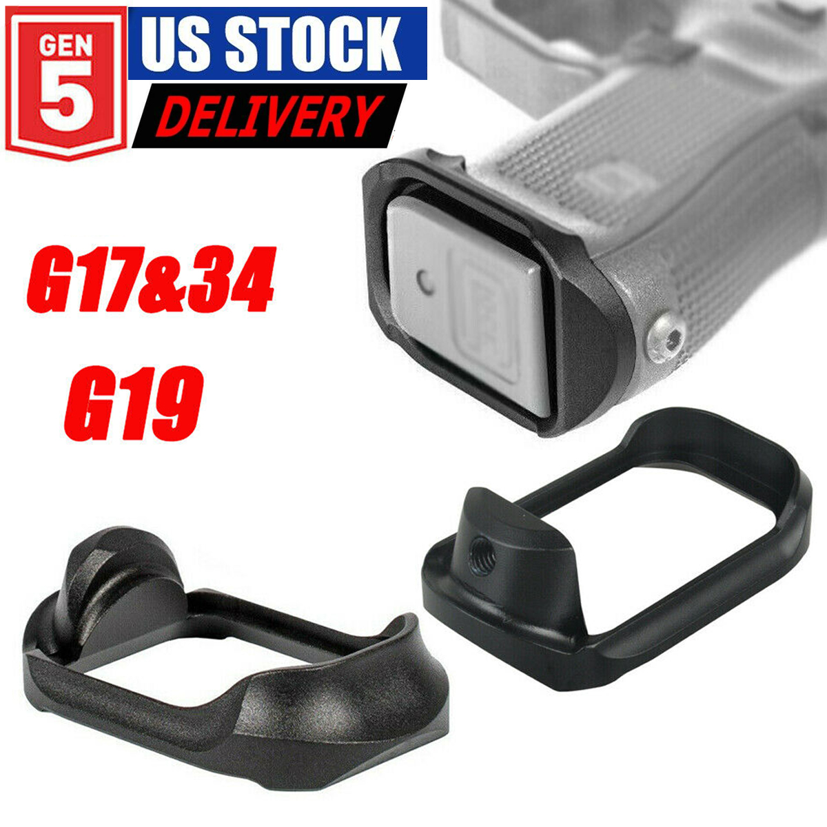 Black Aluminum Flared Magwell For Glock 17/34 G19 - Gen 5 G17 G34