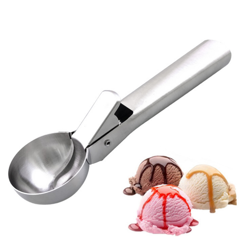 Ice Cream Scoop Stainless Steel Spoon Cookie Handle Spring Masher Melon