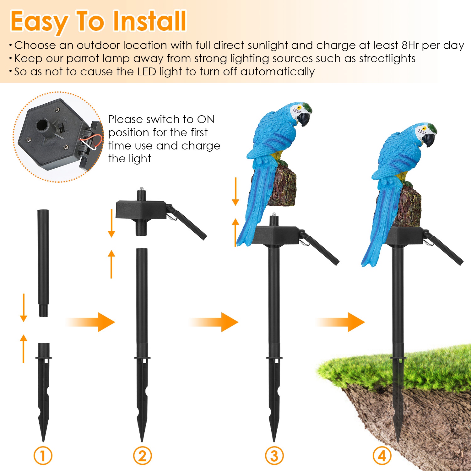 Parrot-Shaped Solar LED Garden Light – 43 Cm Resin Outdoor Ground Light With Dusk-to-Dawn Sensor, Weatherproof, Red Finish