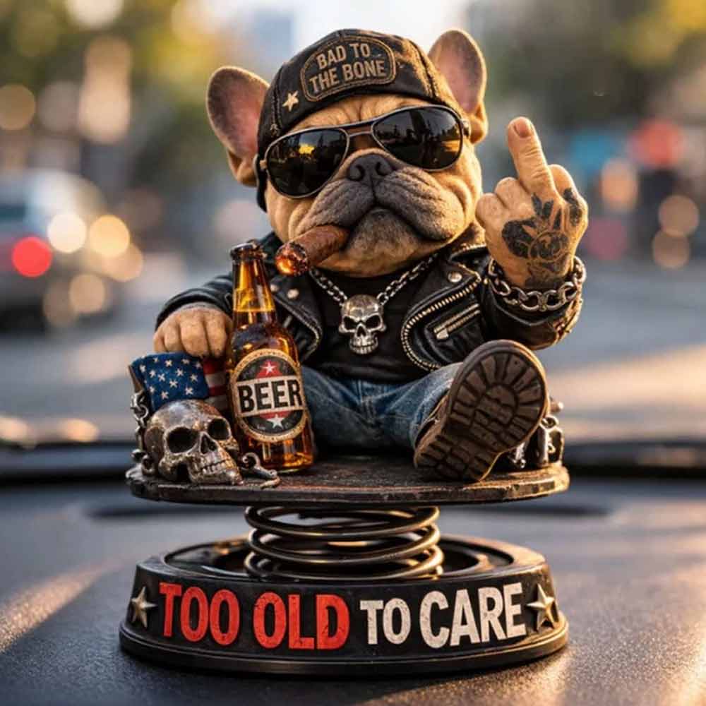 Funny Resin Bulldog Bobblehead Too Old To Care Nodding Dashboard