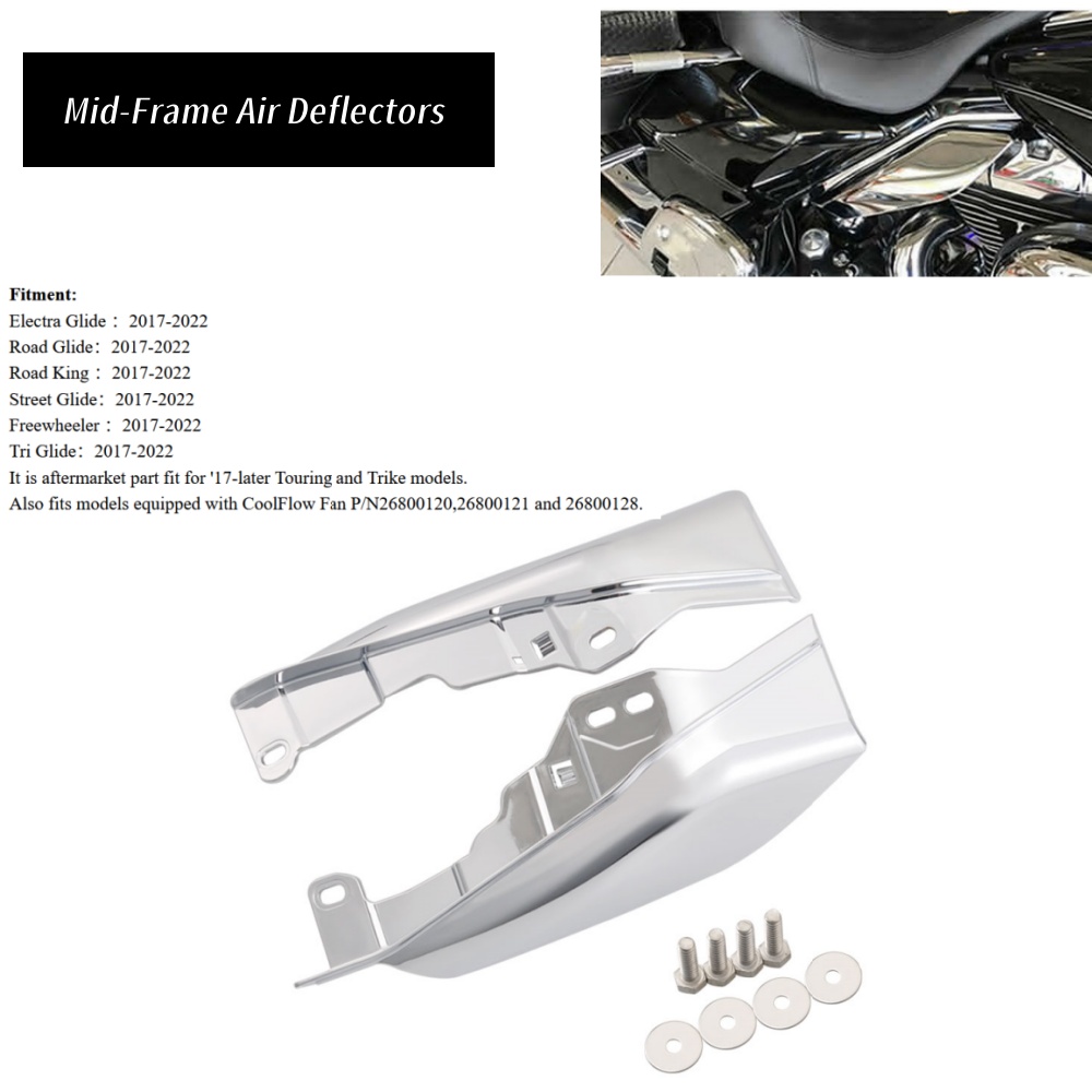 2x Mid-Frame Air Deflector Compatible With 01-08 Harley Touring Models Electra Road King Glide (Chrome