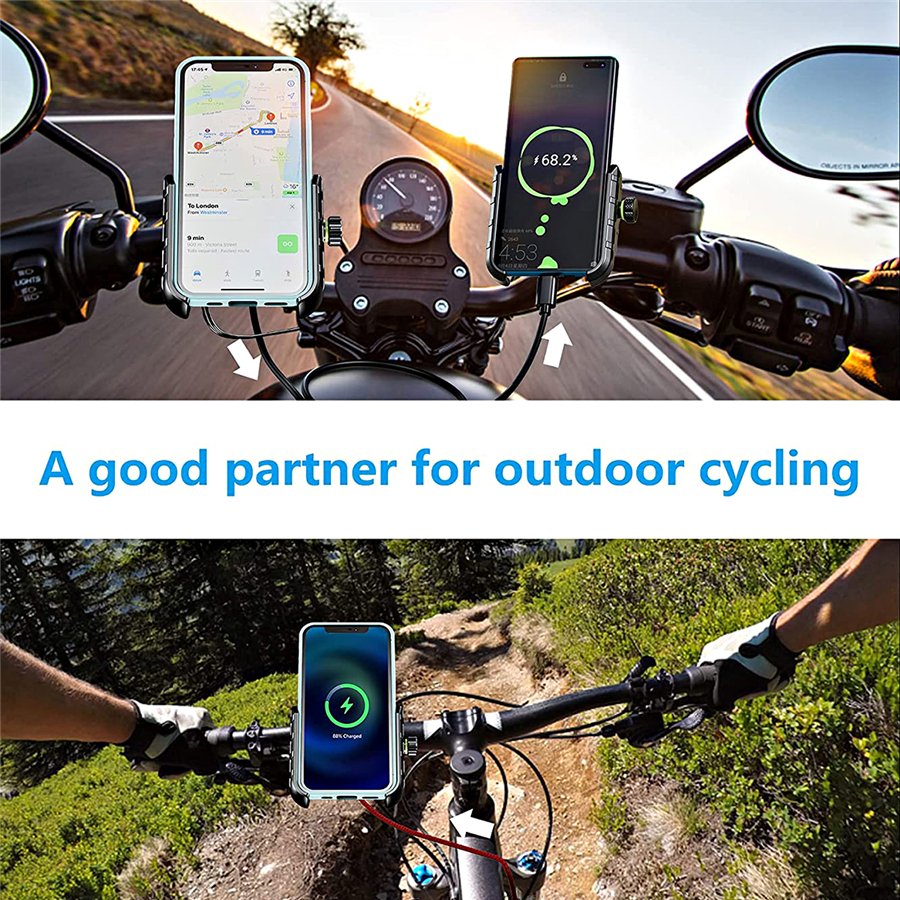 Motorcycle Phone Mount With Charger Wireless & USB C, IP66 Waterproof Motorcycle Phone Holder For 4' - 7' Cellphone, One-Handed Operation - View #3