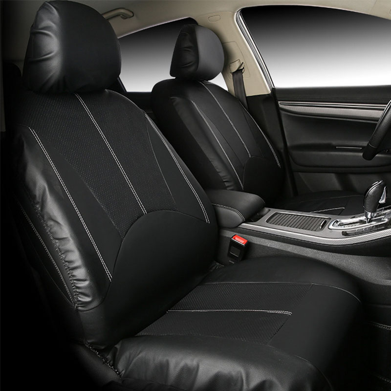 Black PU Leather Car Seat Cover Full Set Front Rear Seat Cushion Mat Protector