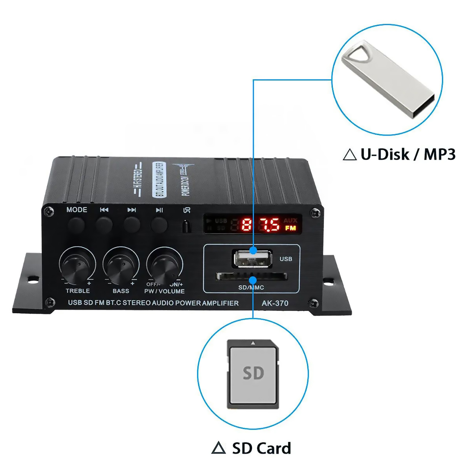 Ak170 400W HIFI Amplificador De Áudio Digital Estéreo FM Rádio Mic - Foto 7
