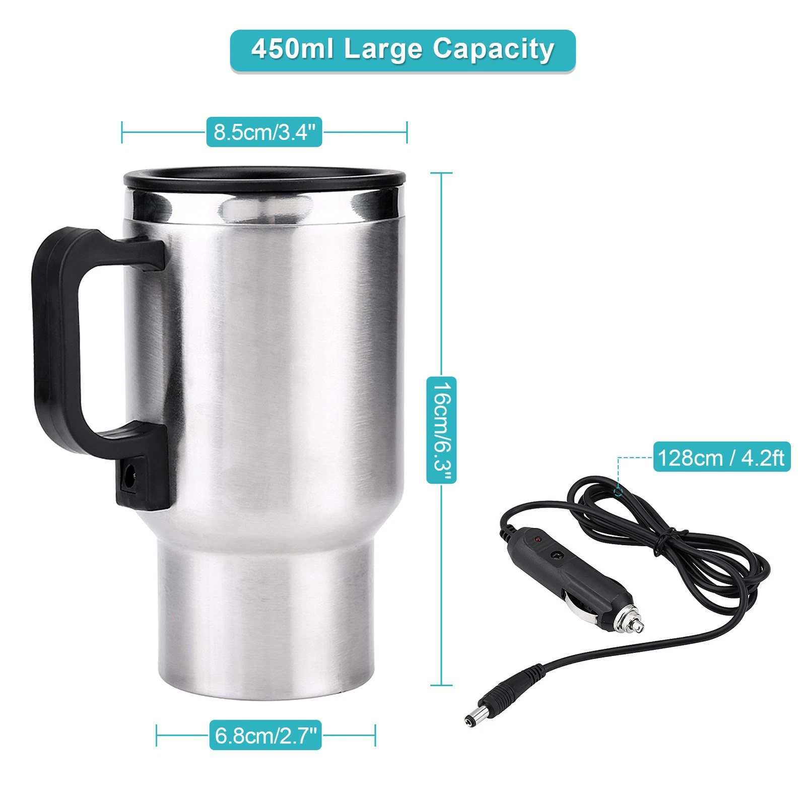 12V Car Coffee Cup 450ml Heated Travel Mug Stainless Steel for 12 Volt  Vehicles | eBay