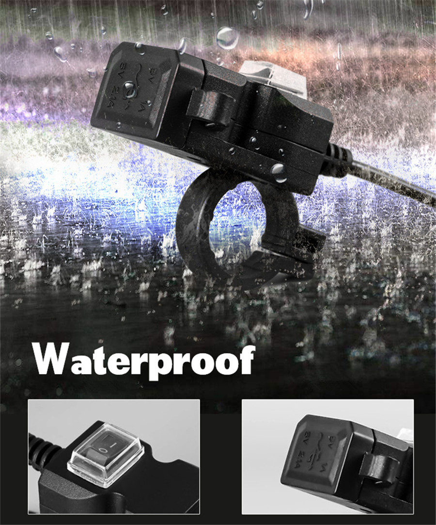 JunChang 12V Waterproof Dual USB Port Motorcycle Handlebar Charger 1A/2.1A Adapter Power Supply Socket