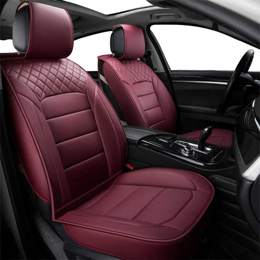Universal Wine Red Luxury PU Leather Car Seat Covers Full Protector