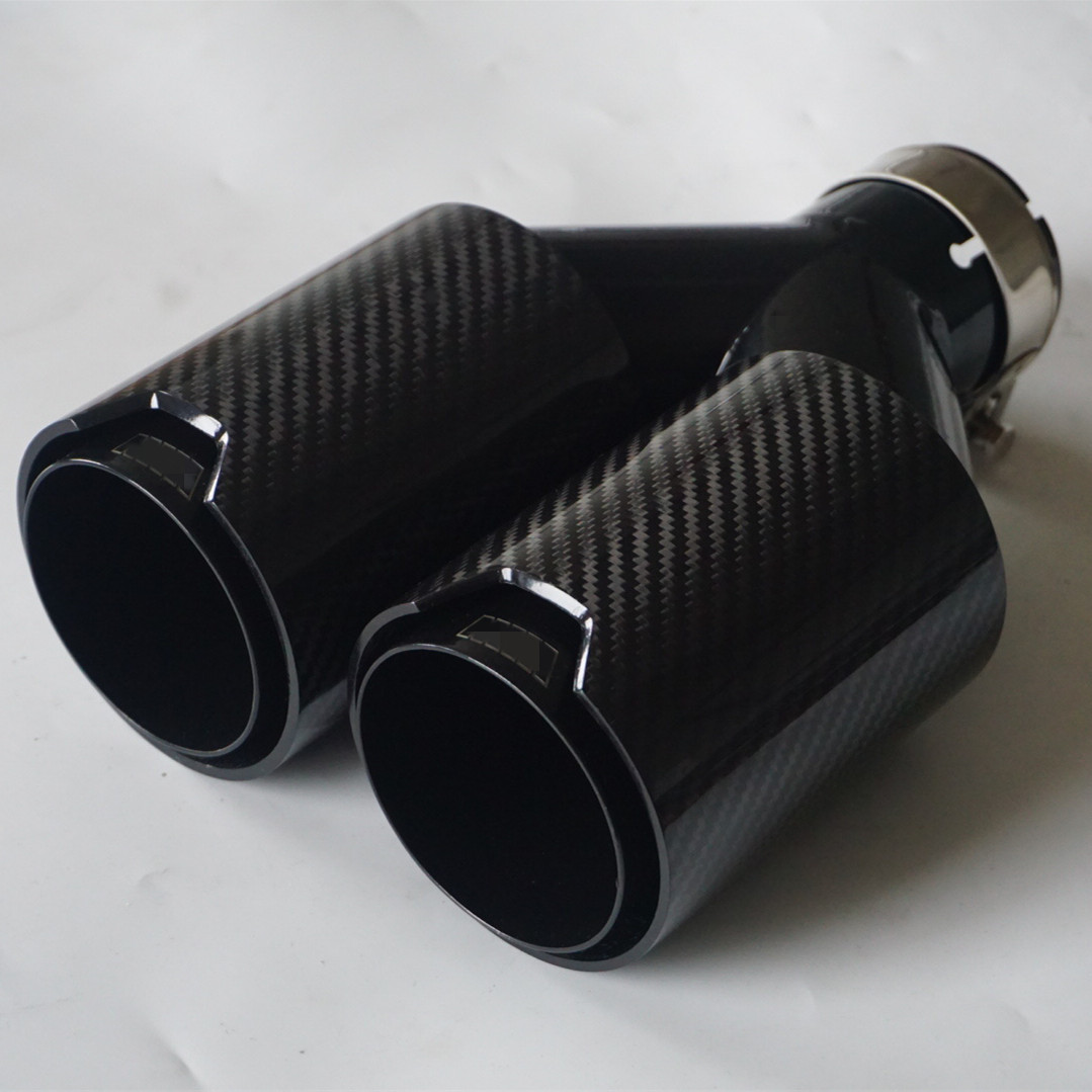 Gloss Carbon Fiber Dual Car Exhaust Muffler Tip Left 2.5" Inlet for BMW
