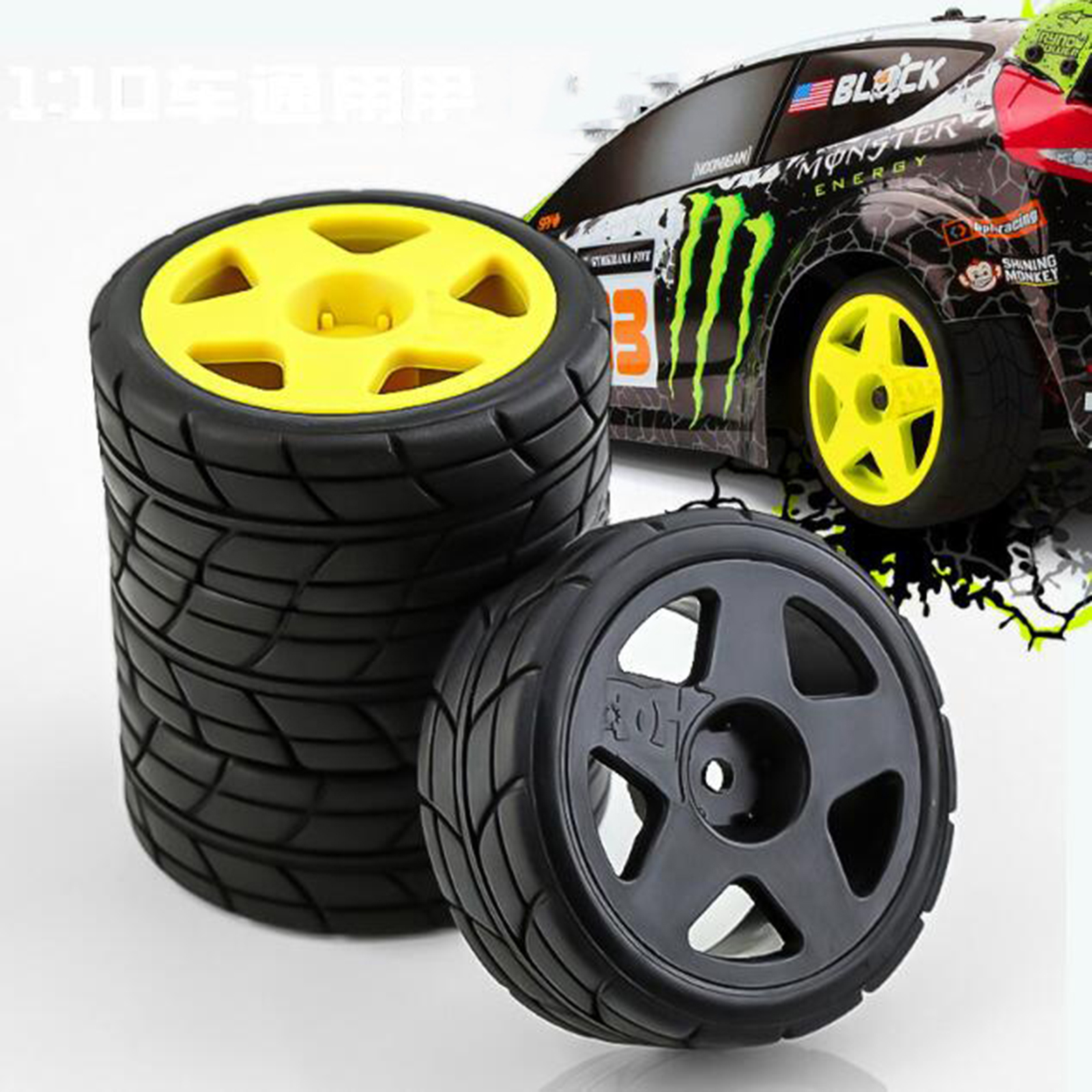 4PCS Wheel Rim Hub Tires for 1/10 HPI Tamiya Kyosho Ken Block RC