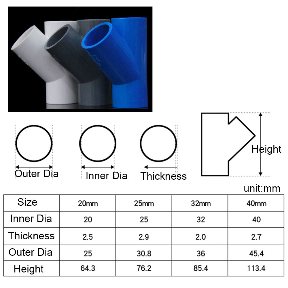 PVC 3 Way Y Connector Inner Dia 20/25/32/40mm Pipe Fittings Tube