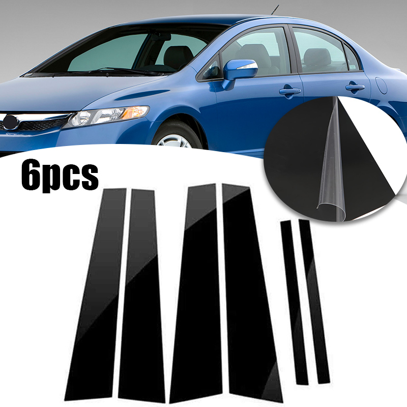AUXITO 6-Piece Pillar Post Trim Kit – Gloss Black For Honda Civic Sedan 2006-2011