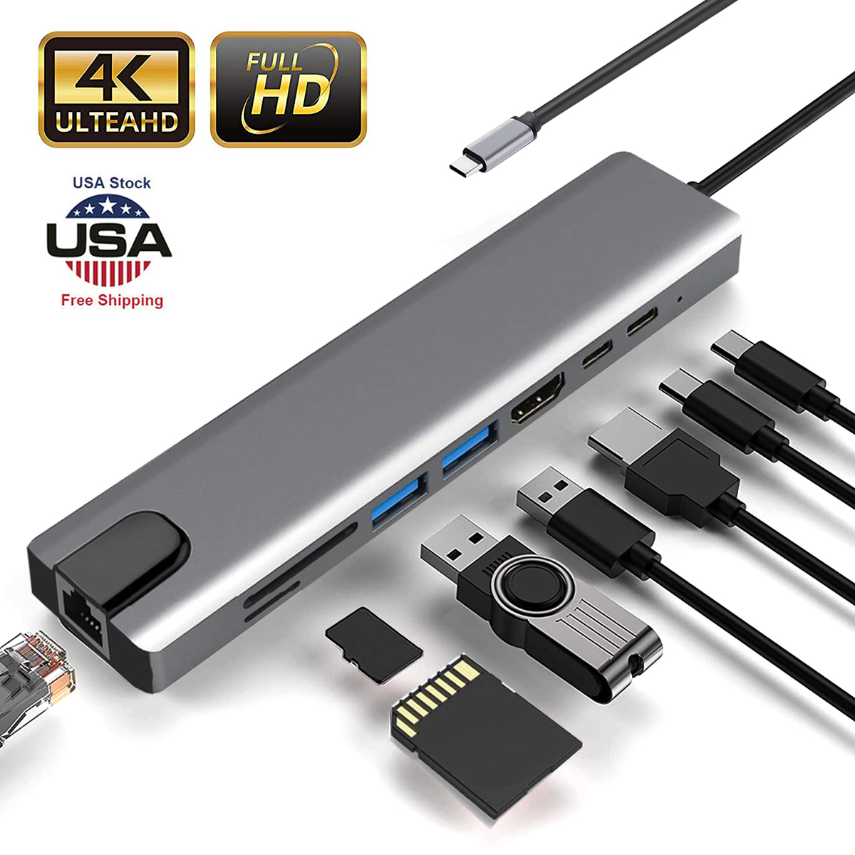 8 In 1 4k Multiport Type C To Usb C Hdmi Adapter Usb 30 Cable Hub For Macbook M 644925900429 Ebay 6616