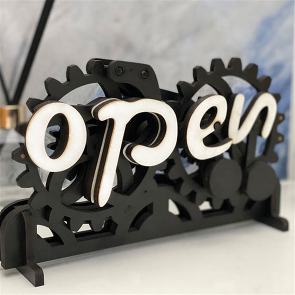 Open-Closed Sign Board Wooden Gear Switch Mechanism Convertible