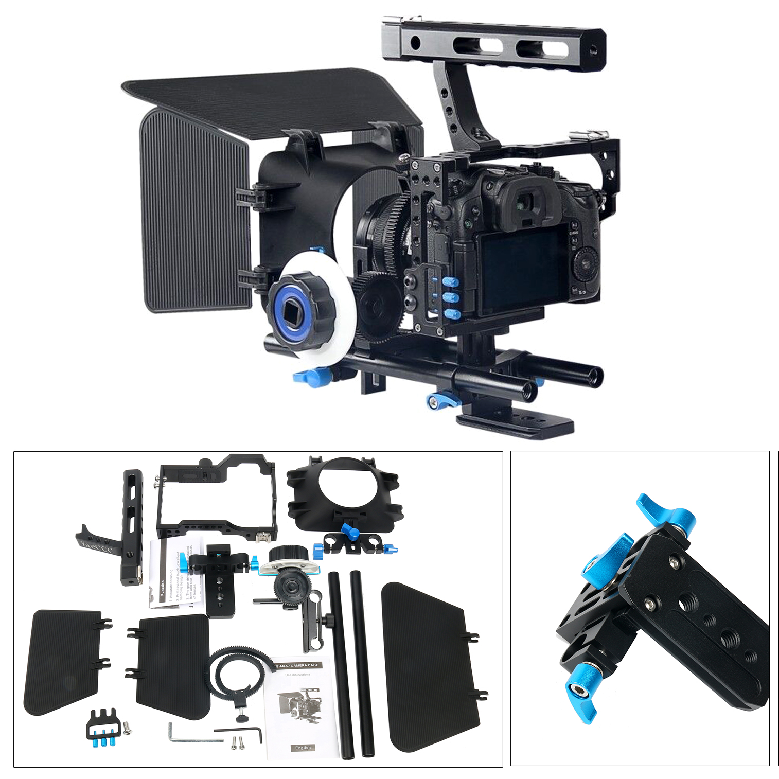 Camera Cage Video Stabilizer & Rod Rig Matte Box for Sony A7 Canon EOS