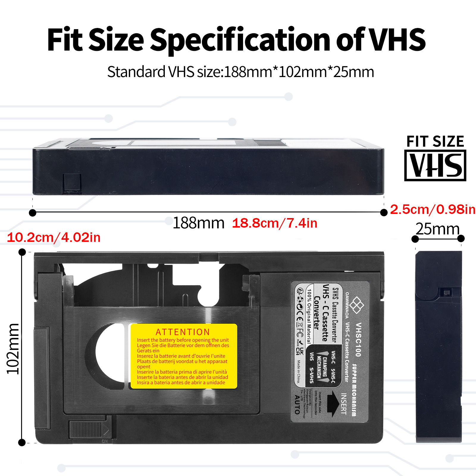 VHS-C Cassette Adapter For VHS-C SVHS Camcorders RCA For Panasonic