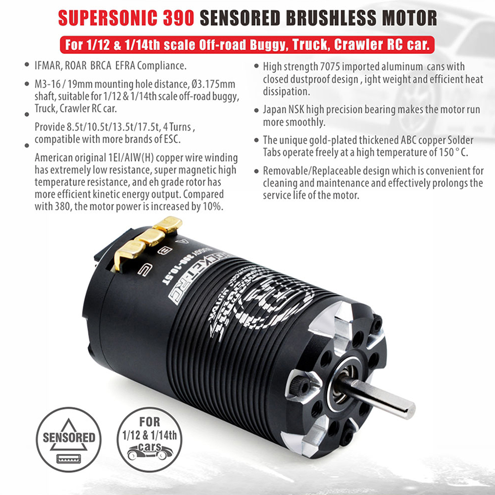 Rocket-RC Supersonic 390 Sensored Brushless Motor 80A ESC for 1/12